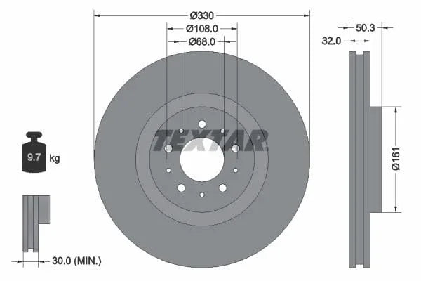 Textar Front Coated Brake Disc Pro Vented 92178103 330mm - image 3