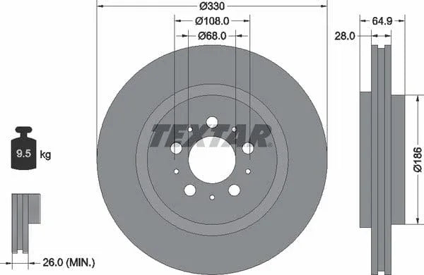 Textar Rear Brake Disc Pro Vented 92178303 330mm - image 4