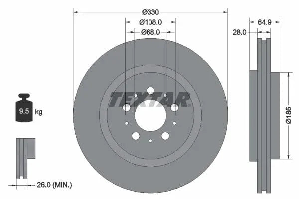 Textar Rear Brake Disc Pro Vented 92178303 330mm - image 3