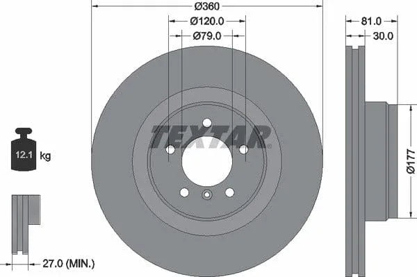 Textar Front Coated Brake Disc Pro Vented 92178403 360mm - image 4