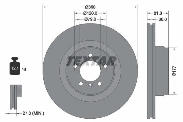 Textar Front Coated Brake Disc Pro Vented 92178403 360mm - image 3