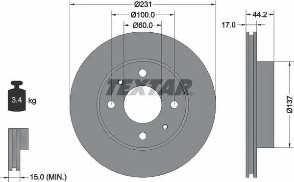 Textar Front Coated Brake Disc Pro Vented 92179103 231mm - image 4
