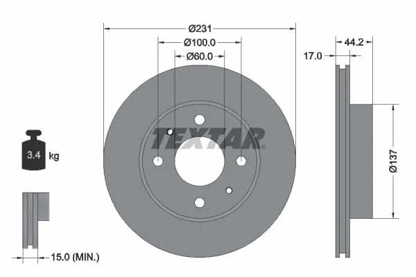 Textar Front Coated Brake Disc Pro Vented 92179103 231mm - image 3