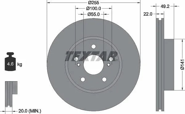 Textar Front Coated Brake Disc Pro Vented 92179503 255mm - image 4