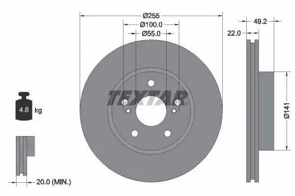 Textar Front Coated Brake Disc Pro Vented 92179503 255mm - image 3