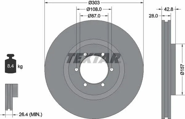 Textar Front Coated Brake Disc Pro Vented 92180003 303mm - image 4