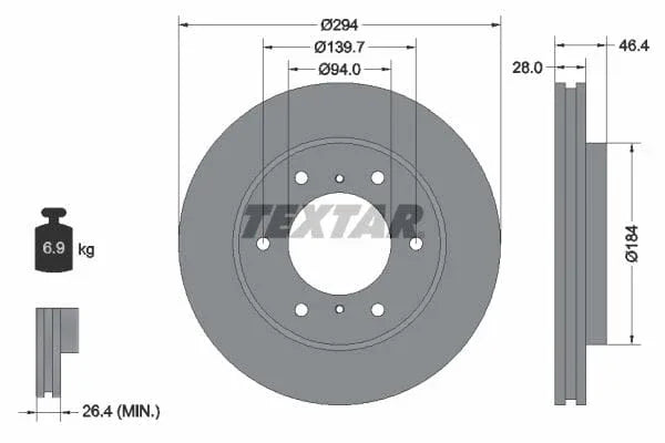 Textar Front Coated Brake Disc Pro Vented 92180203 294mm - image 3