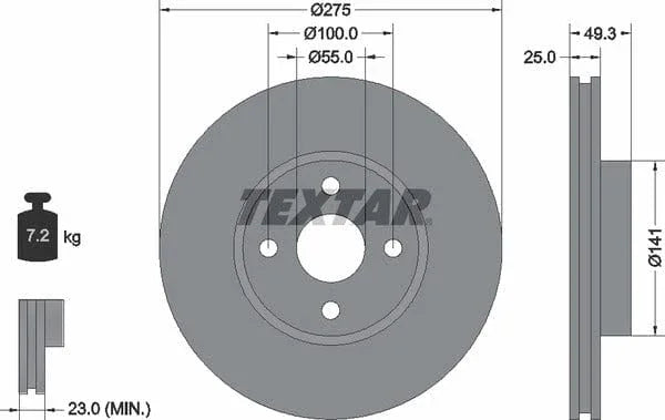 Textar Front Coated Brake Disc Pro Vented 92180303 275mm - image 4