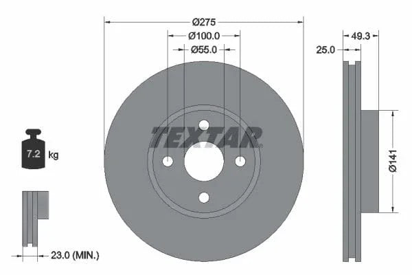 Textar Front Coated Brake Disc Pro Vented 92180303 275mm - image 3