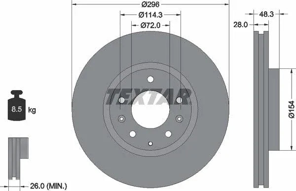 Textar Front Coated Brake Disc Pro Vented 92180803 296mm - image 4