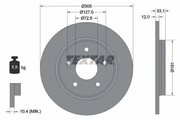 Textar Rear Brake Disc Pro+ Solid 92181005 305mm - image 3