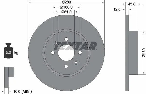 Textar Rear Brake Disc Pro Solid 92181203 280mm - image 4