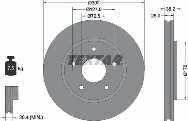 Textar Front Coated Brake Disc Pro Vented 92181503 302mm - image 4