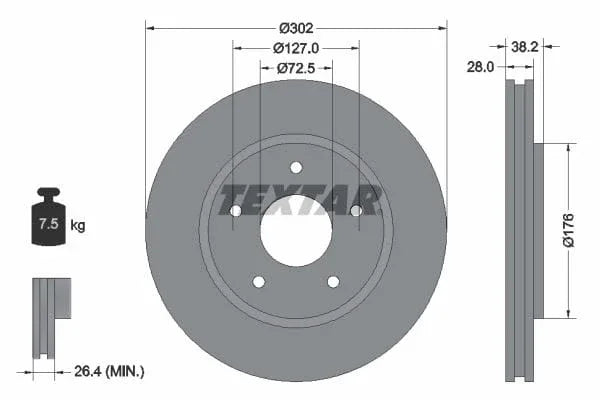 Textar Front Coated Brake Disc Pro Vented 92181503 302mm - image 3