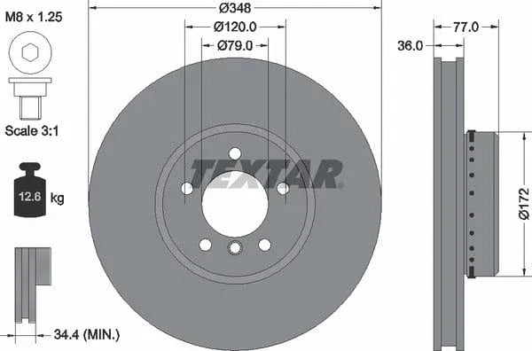 Textar Front Coated High-Carbon Brake Disc Pro+ Two-Piece Brake Disc Vented 92182425 348mm - image 4