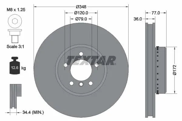 Textar Front Coated High-Carbon Brake Disc Pro+ Two-Piece Brake Disc Vented 92182425 348mm - image 3
