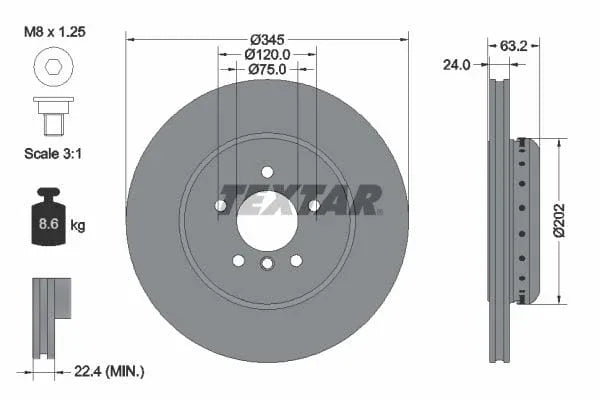 Textar Rear Brake Disc Pro+ Two-Piece Brake Disc Vented 92182525 345mm - image 3