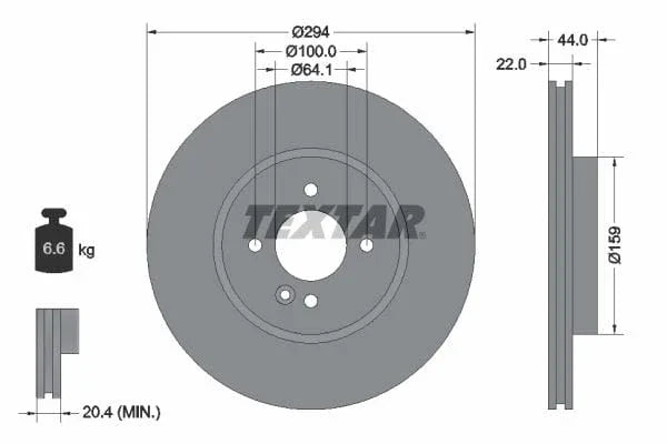 Textar Front Coated High-Carbon Brake Disc Pro+ Vented 92183505 294mm - image 3