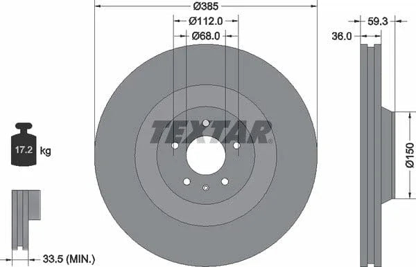 Textar Front Coated Brake Disc Pro Vented 92184203 385mm - image 4