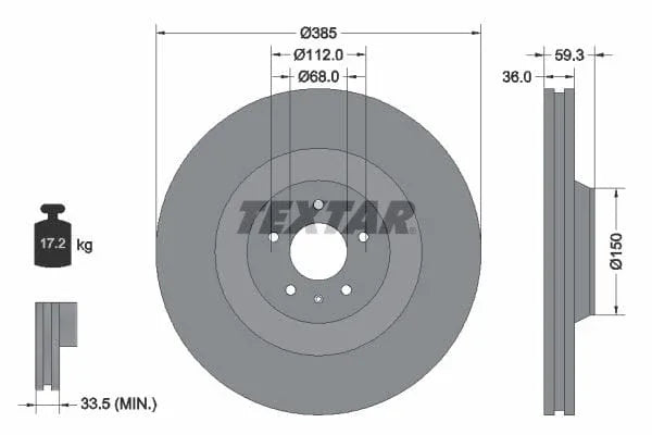 Textar Front Coated Brake Disc Pro Vented 92184203 385mm - image 3