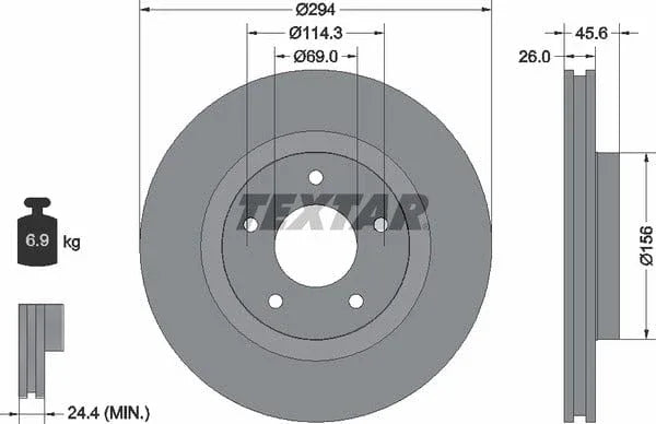 Textar Front Coated High-Carbon Brake Disc Pro+ Vented 92184405 294mm - image 4