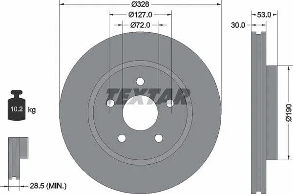 Textar Front Coated High-Carbon Brake Disc Pro+ Vented 92184505 328mm - image 4