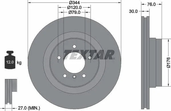 Textar Front Coated Brake Disc Pro Vented 92185103 344mm - image 4