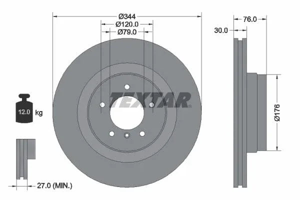 Textar Front Coated Brake Disc Pro Vented 92185103 344mm - image 3