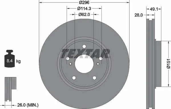 Textar Front Coated Brake Disc Pro Vented 92185403 296mm - image 4