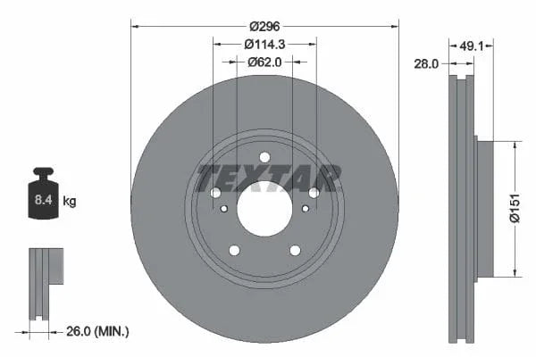 Textar Front Coated Brake Disc Pro Vented 92185403 296mm - image 3