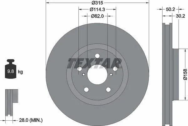 Textar Front Coated Brake Disc Pro Vented 92185603 315mm - image 4