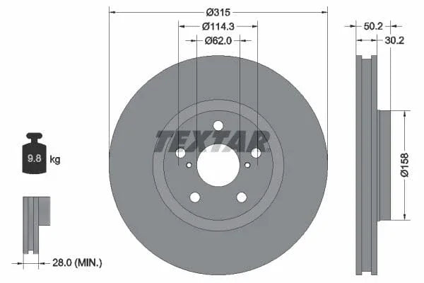 Textar Front Coated Brake Disc Pro Vented 92185603 315mm - image 3