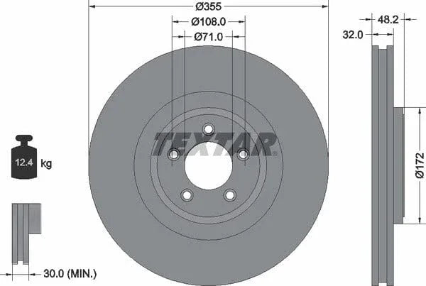 Textar Front Coated High-Carbon Brake Disc Pro+ Vented 92186305 355mm - image 4