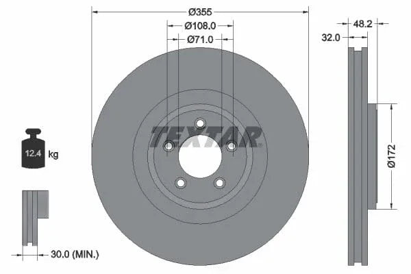 Textar Front Coated High-Carbon Brake Disc Pro+ Vented 92186305 355mm - image 3