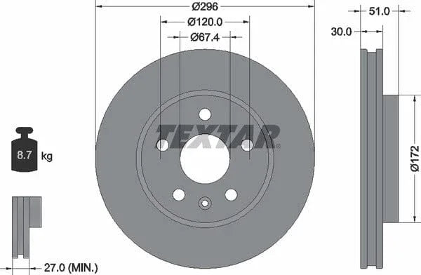 Textar Front Coated Brake Disc Pro Vented 92186903 296mm - image 4