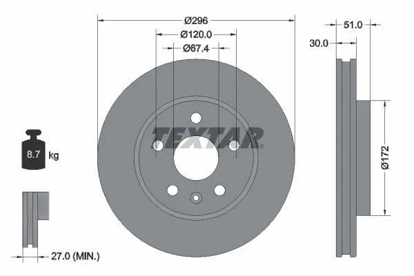 Textar Front Coated Brake Disc Pro Vented 92186903 296mm - image 3
