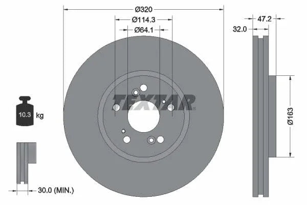Textar Front Brake Disc Vented 92194900 320mm - image 3