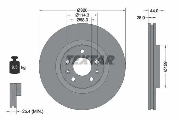Textar Front Coated Brake Disc Pro Vented 92195403 320mm - image 3