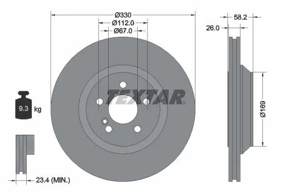 Textar Rear Brake Disc Pro Vented 92197903 330mm - image 3