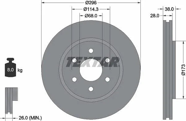 Textar Front Coated Brake Disc Pro Vented 92199603 296mm - image 4