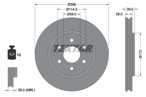 Textar Front Coated Brake Disc Pro Vented 92199603 296mm - image 3