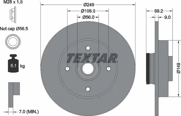 Textar Rear Brake Disc Pro Solid 92202103 249mm - image 4