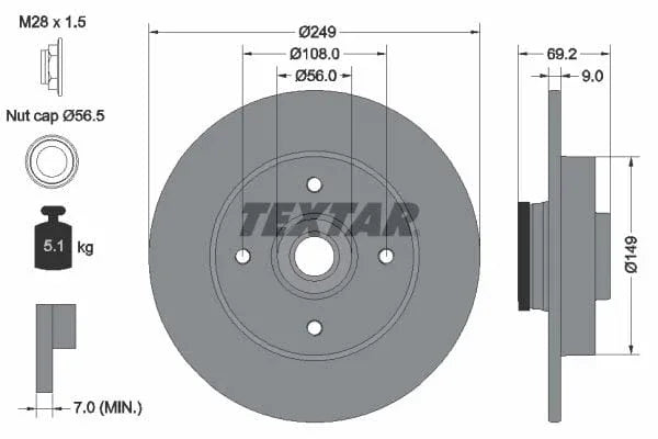 Textar Rear Brake Disc Pro Solid 92202103 249mm - image 3