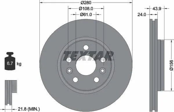 Textar Front Coated Brake Disc Pro Vented 92202403 280mm - image 4