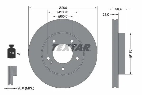 Textar Front Coated Brake Disc Pro Vented 92203203 294mm - image 3