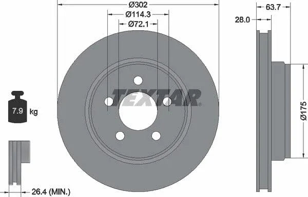 Textar Front Coated Brake Disc Pro Vented 92203303 302mm - image 4