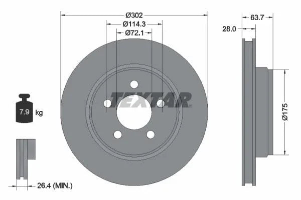 Textar Front Coated Brake Disc Pro Vented 92203303 302mm - image 3