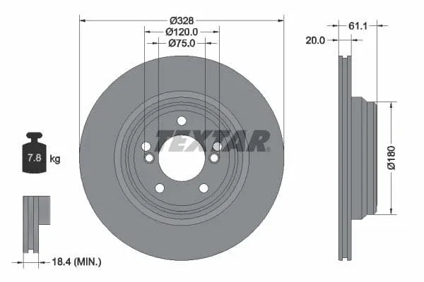 Textar Rear Brake Disc Pro+ Vented 92211305 328mm - image 3
