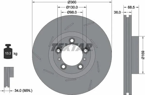 Textar Front Coated High-Carbon Brake Disc Pro+ Vented 92213907 360mm - image 4