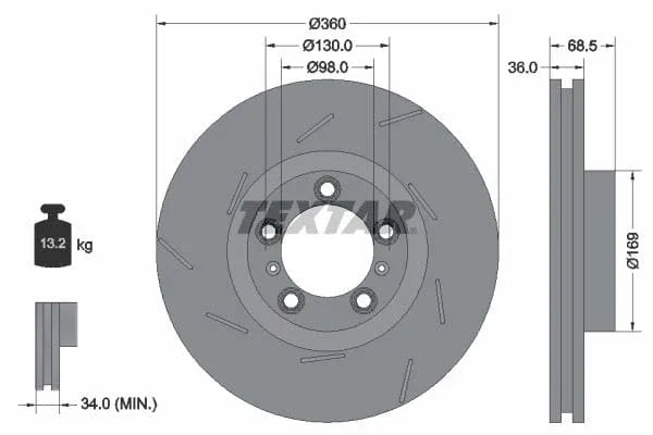 Textar Front Coated High-Carbon Brake Disc Pro+ Vented 92213907 360mm - image 3